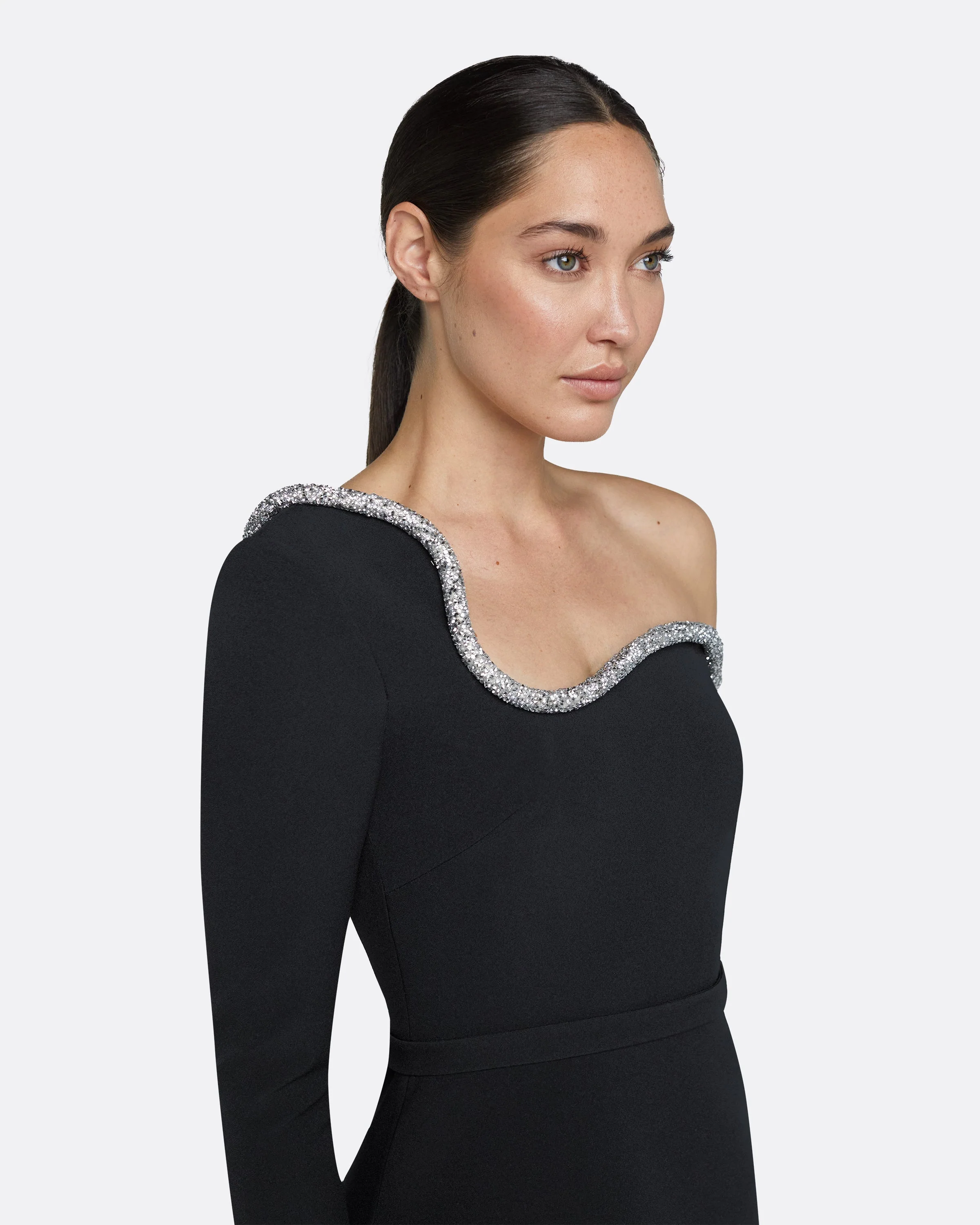 Constanza Black Embroidered Midi Dress - Image 3