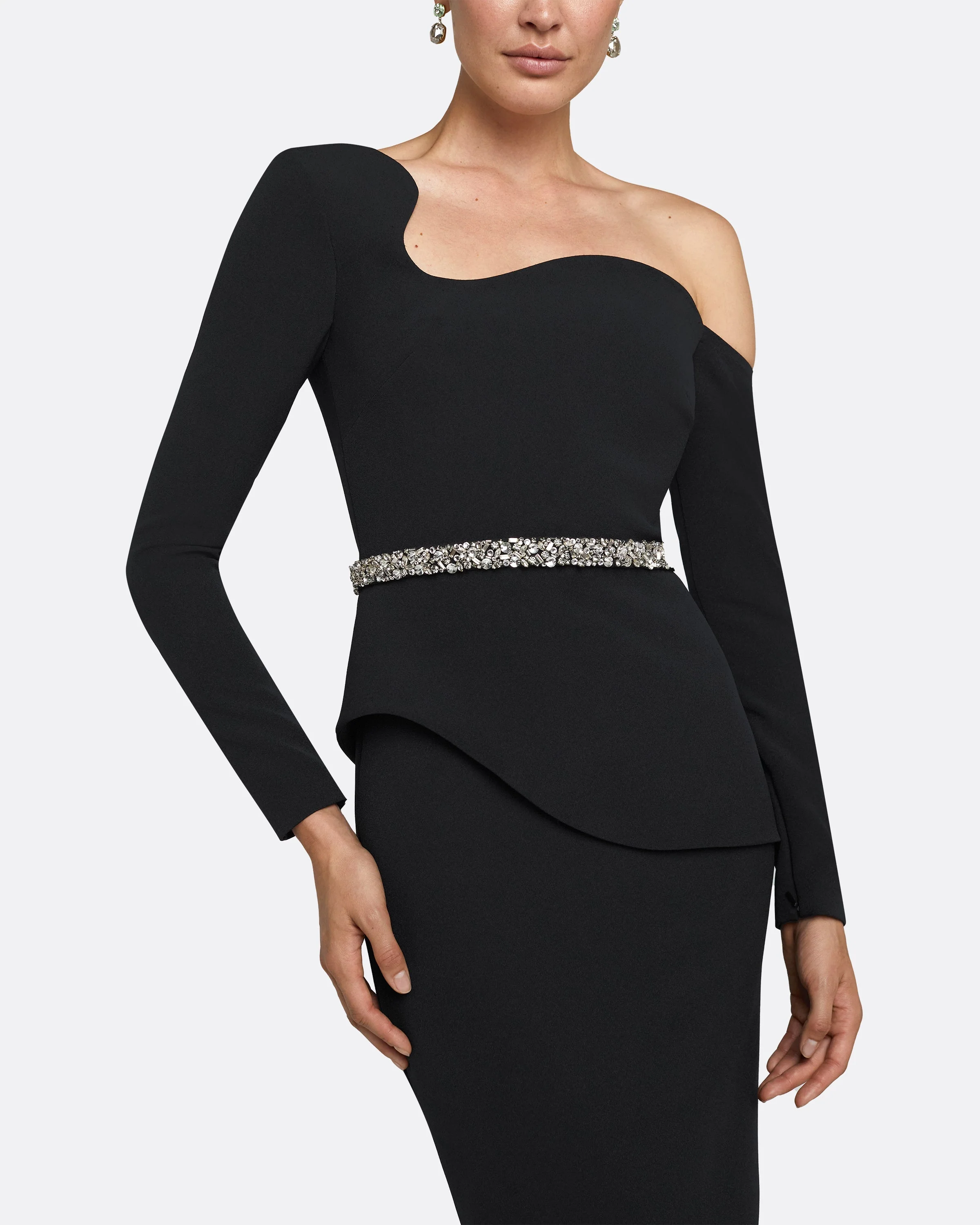 Constanza Black Midi Dress With Embroidered Belt - Image 3