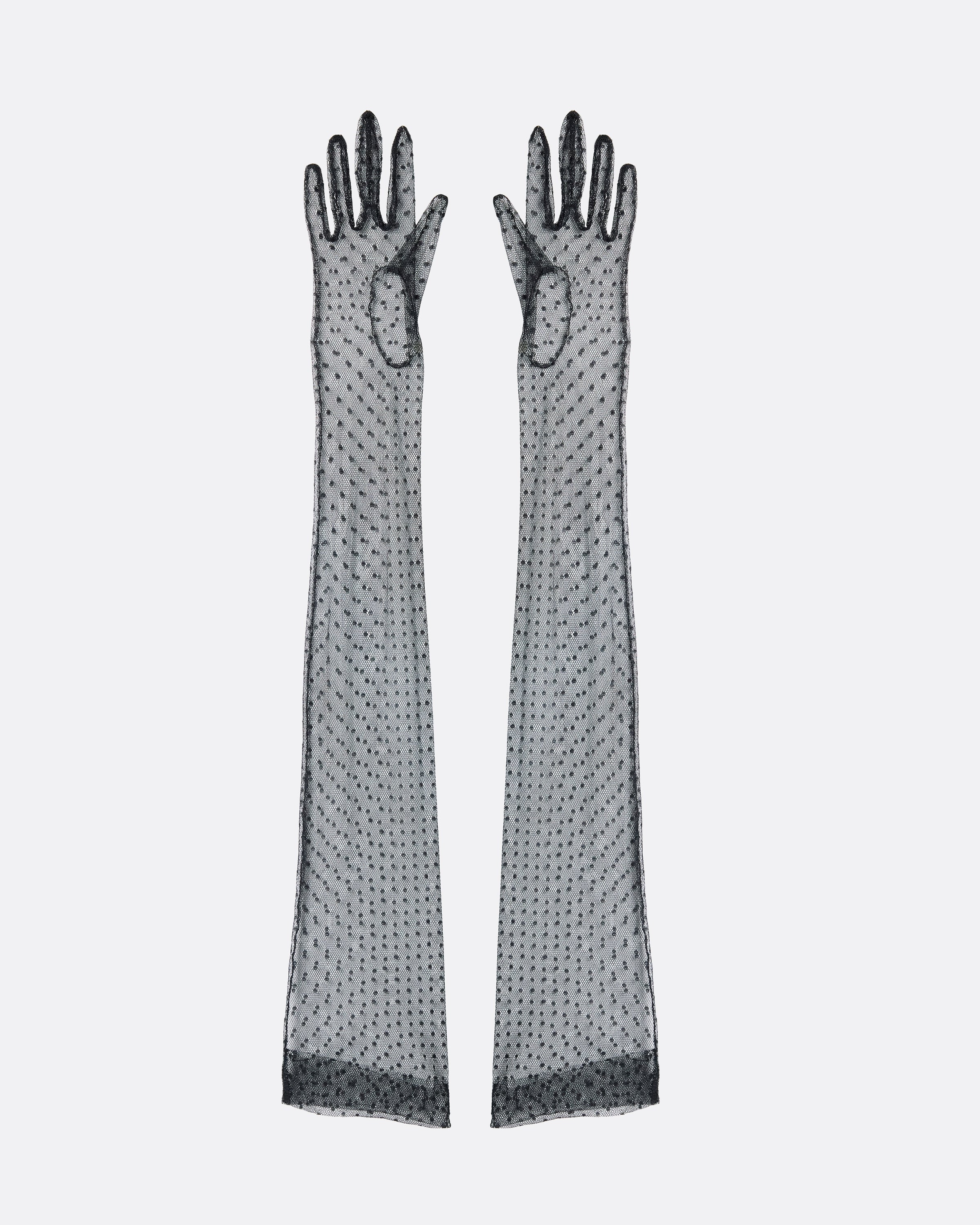 Long Gloves In Black Dotted Tulle - Image 3