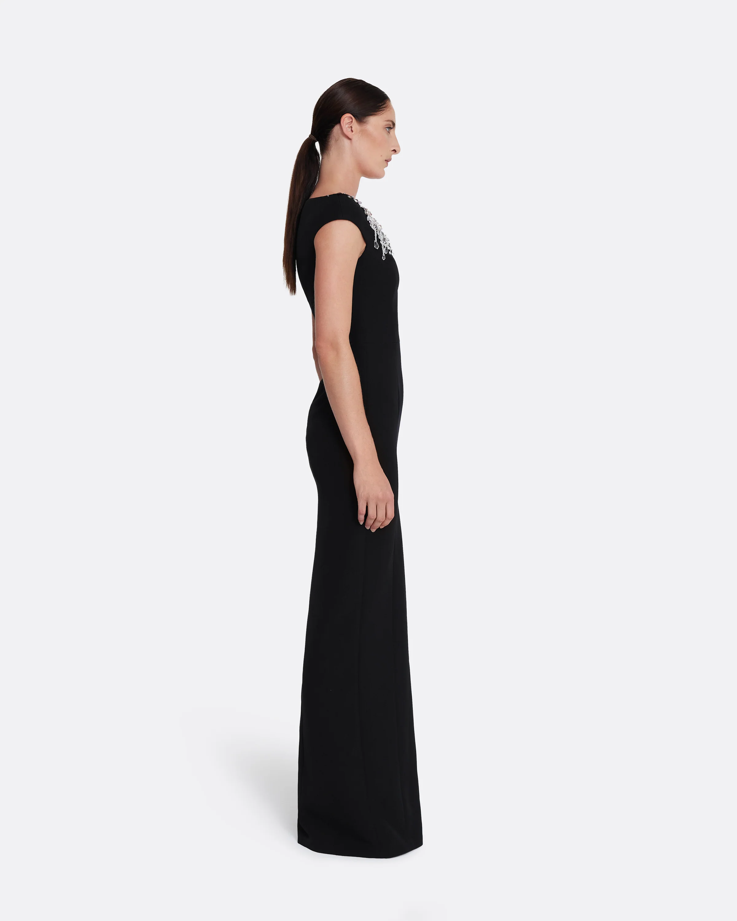 Lucrezia Long Dress in Black with Smoke/crystal - Image 4
