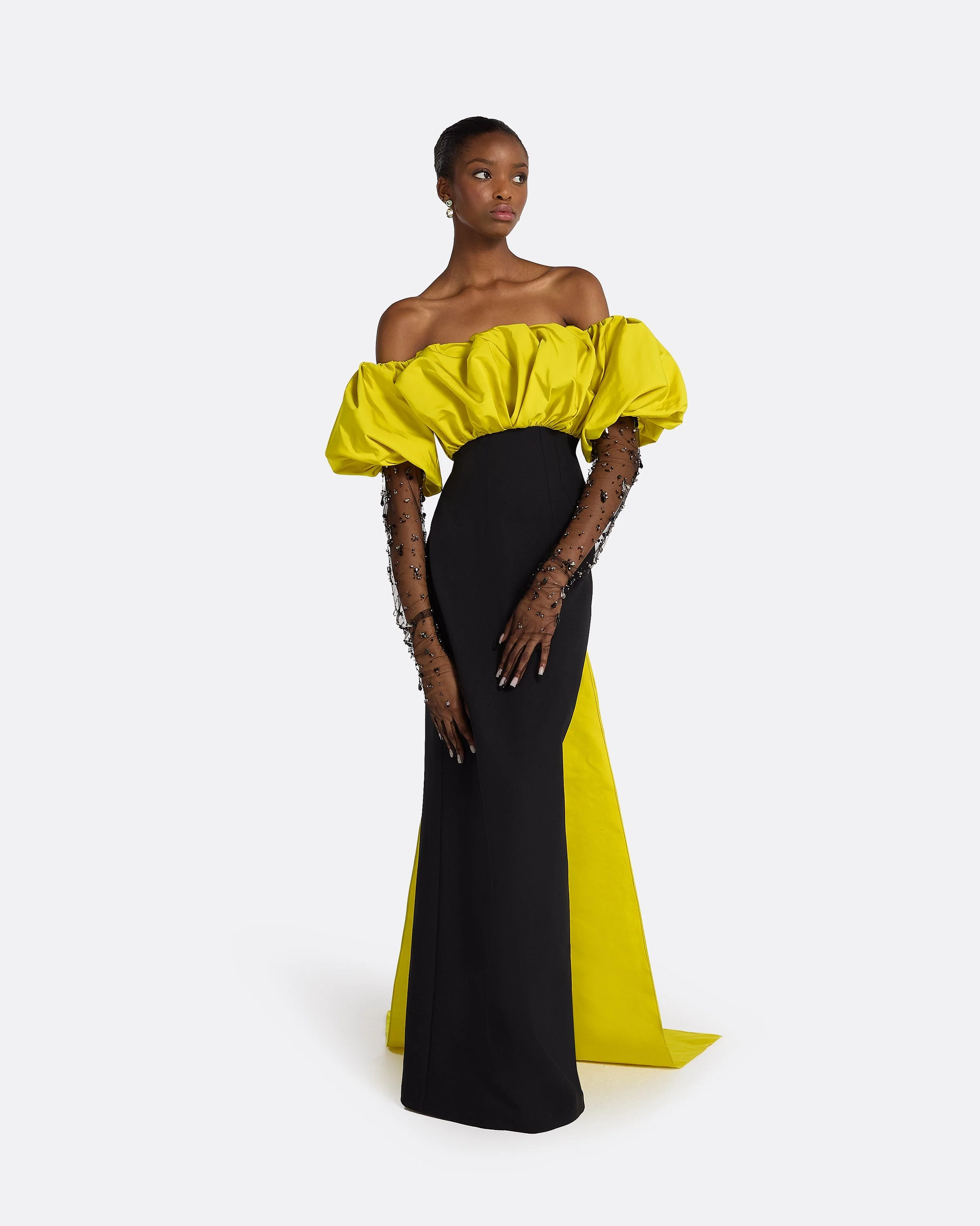 Milia Black & Chartreuse Long Dress - Image 6